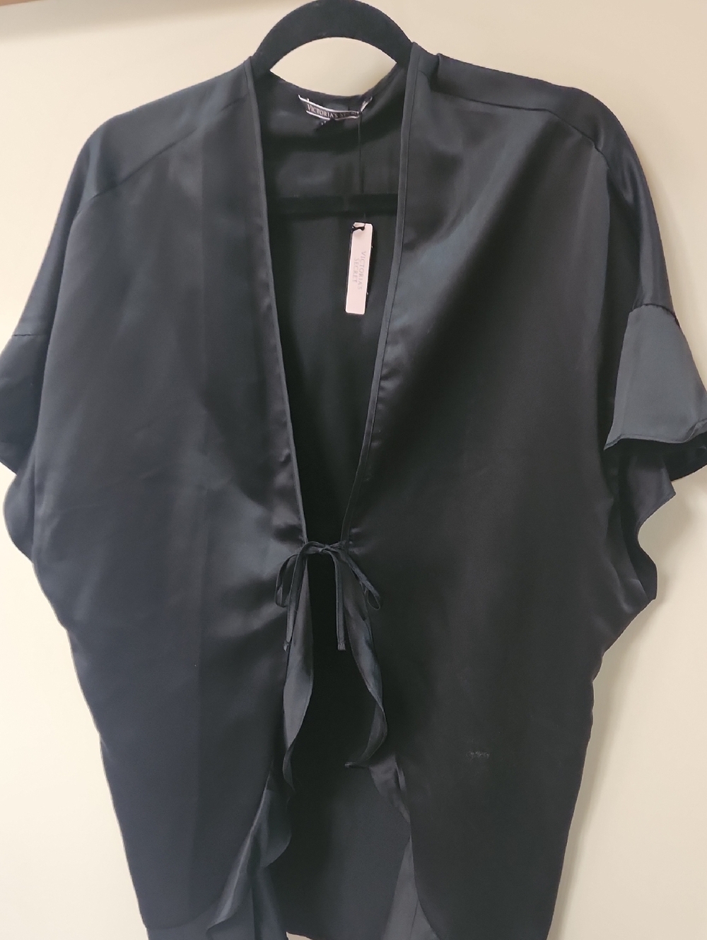 NWT Victoria's Secret Black Satin Tie-Front Robe